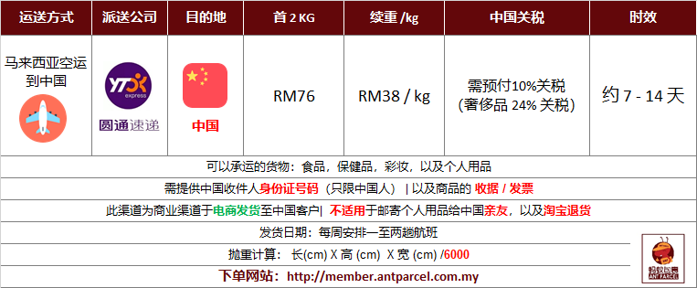 马来西亚空运到中国