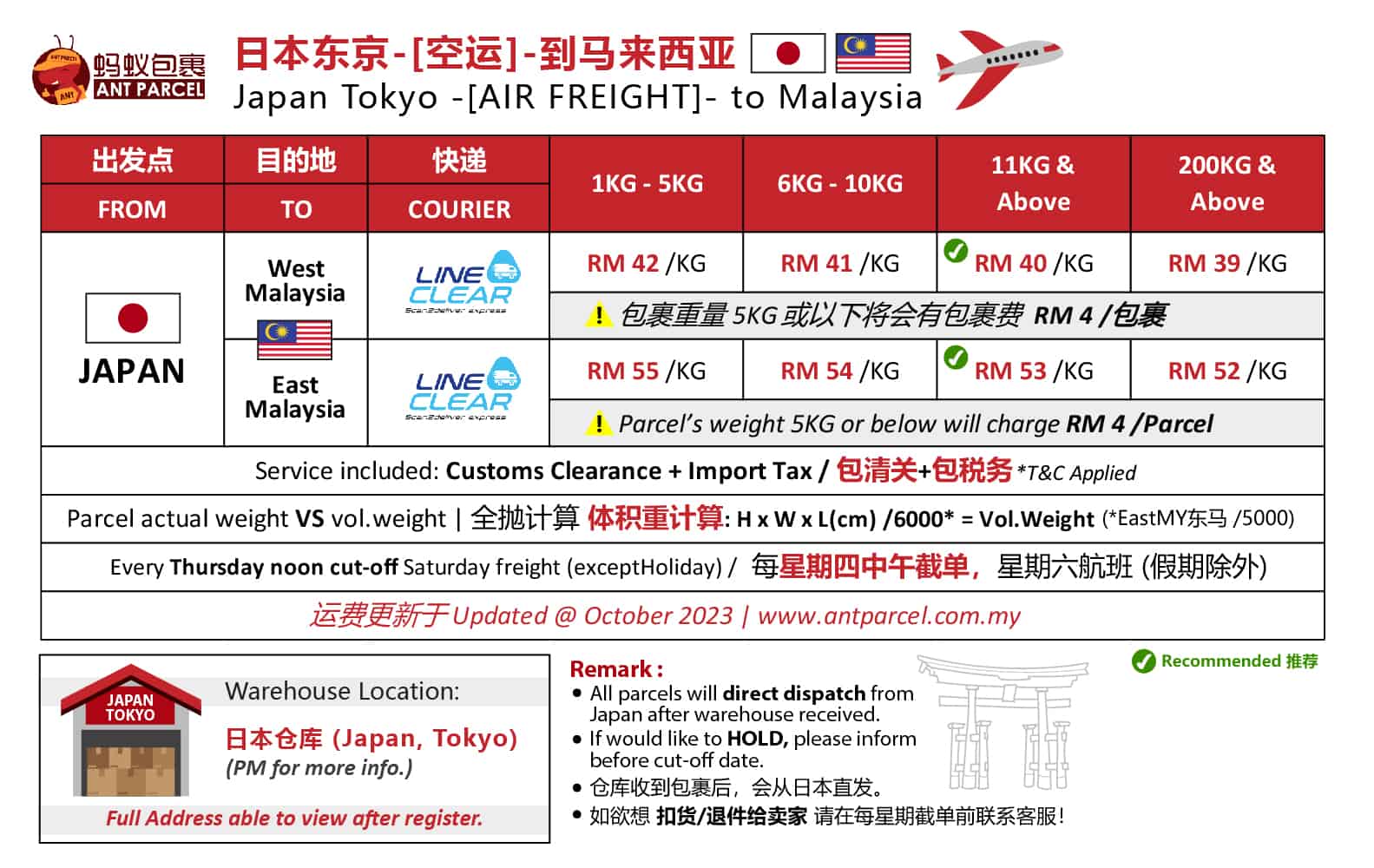 日本空运费