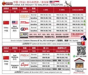 中国空运到马来西亚新加坡